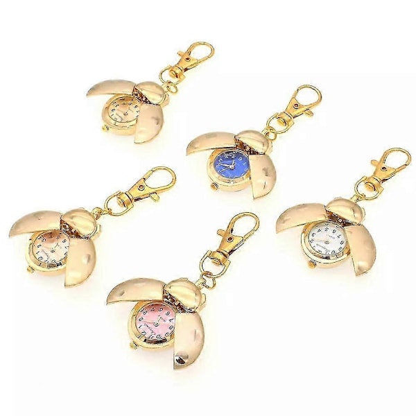 Uudet leppäkerttukellot Kuoriainen Kello naiset miehet lapset taskukello opiskelijat kvartsikello avaimenperät taskukello kaulakoru kellot kulta Beige with keyring