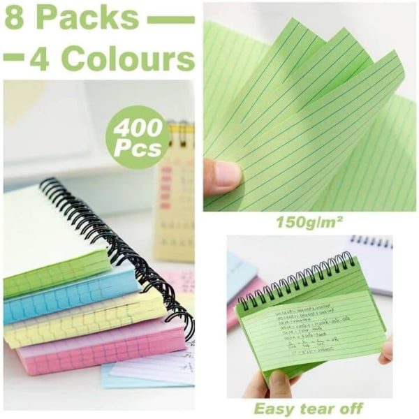 400 stk. Indekskort Farvede repetitionskort 3x5 Flashkort Spiralbundne flashkort Repetitionslinjerede diskkort Notekort til skole L 400