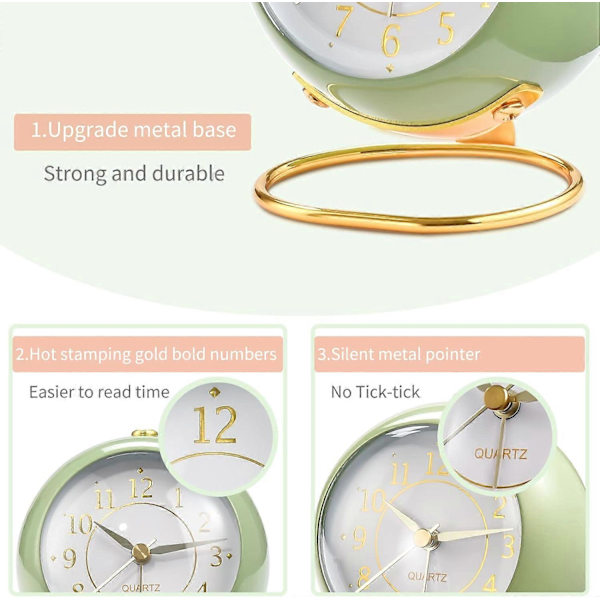 Analog Väckarklockor, Retro Bakgrundsbelysning Söt Enkel Design Liten Bordsklocka med Nattlampa, Tyst Icke-Tickande, Batteridriven [HK] Orange