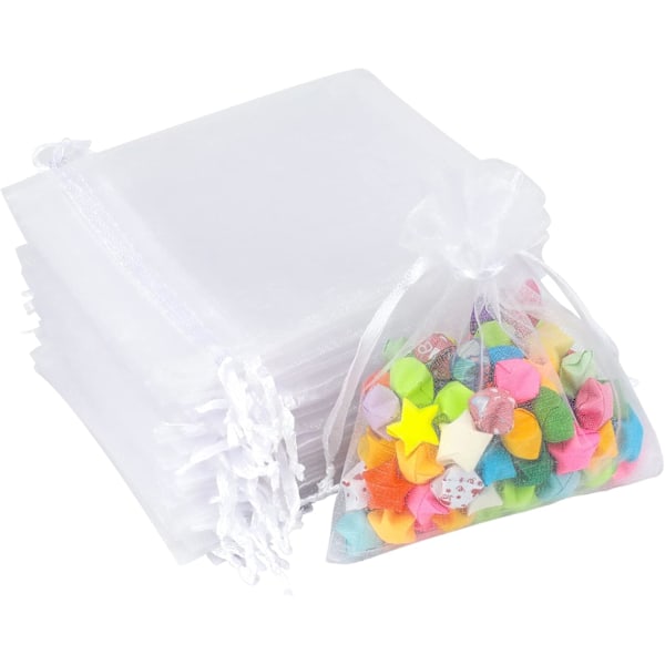 Hvide Organza Gaveposer, 13*18CM Små Organza Poser, 100 STK Bryllupssmykkeposer, Klare Mesh Poser til Bryllup White 13*18cm