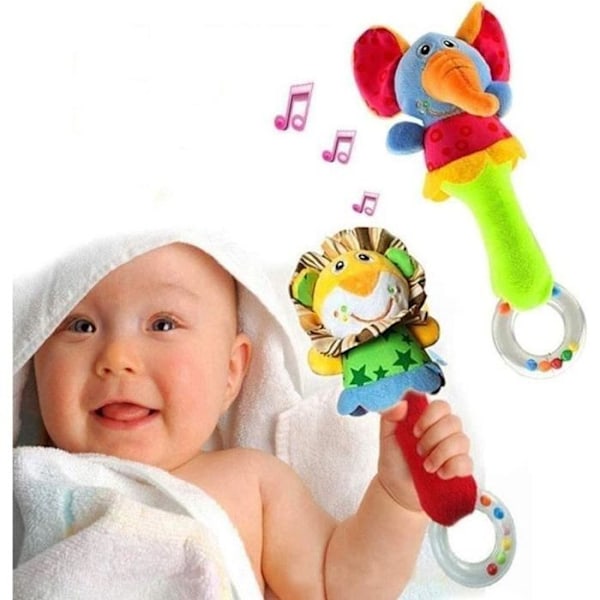 Baby Skallra Leksak Färgglad Mjuk Plysch med Ljud Skallra för Baby 3, 6, 9, 12 Månader (2 Delar), Baby Utvecklingsleksak Mjuk Leksak Beb