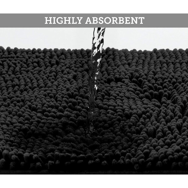 Badrumsmatta - Extra mjuk plysch bad dusch badrumsmatta, Chenille mikrofibermaterial, superabsorberande lurvig badmatta (40x60cm, Svart)