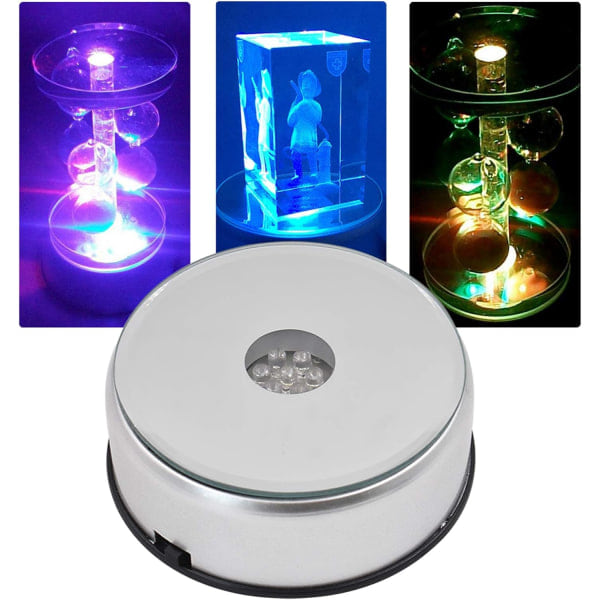 7 LED lys krystall display stativ base, 7 farger roterende krystall display stativ base med AC adapter