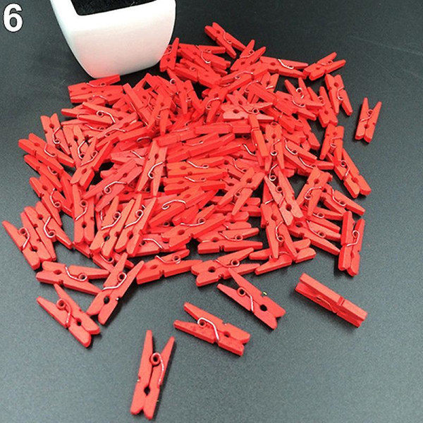 100 stk Mini Flerfarget Tre Klesvask Foto Papir Klesklype Håndverk Klemmer KAESI Red