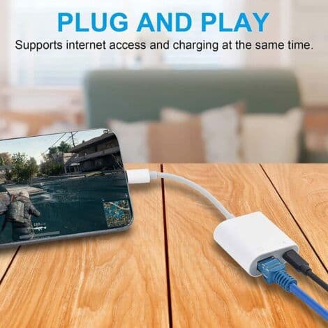 Lightning til RJ45 Ethernet-adapter – 10/100 Mbps opladning og forbindelse – Plug and Play til iPhone/iPad – iOS 10.3.3+ kompatibel