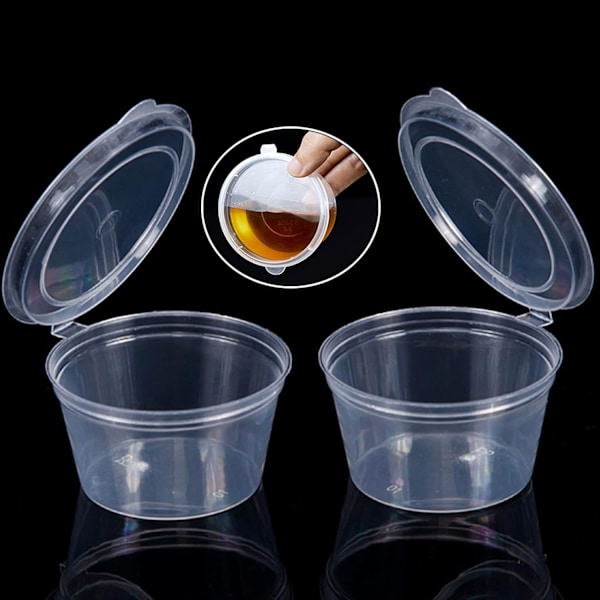 100 Stycken Transparenta Mini Plastmuggar, Mini Plastmuggar med Lock, Förvaringsbehållare för Förvaring av Snacks, Ingredienser (Vit Transparent)