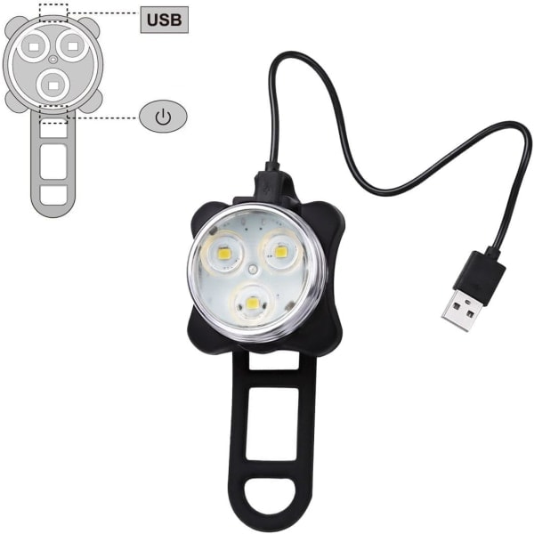 USB oppladbart sykkellyktsett, supersterk frontlykt og LED baklykt