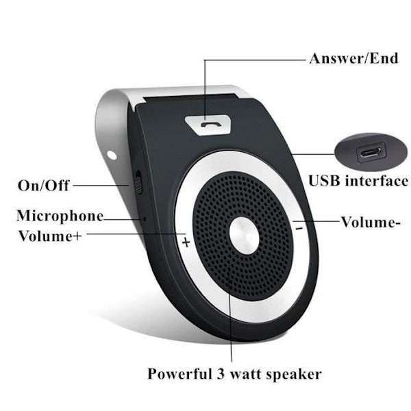 Handsfree-kit - Bluetooth 4.1 - Automatisk tändning - Dubbel anslutning - USB-laddare ingår