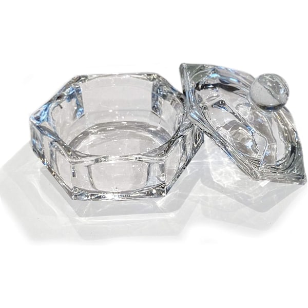 Professionell Akrylvätska Monomer Liten Dappen Skål + Lock Glas Kristall Skål Nagelkonst Pulver Kopp Hexagon