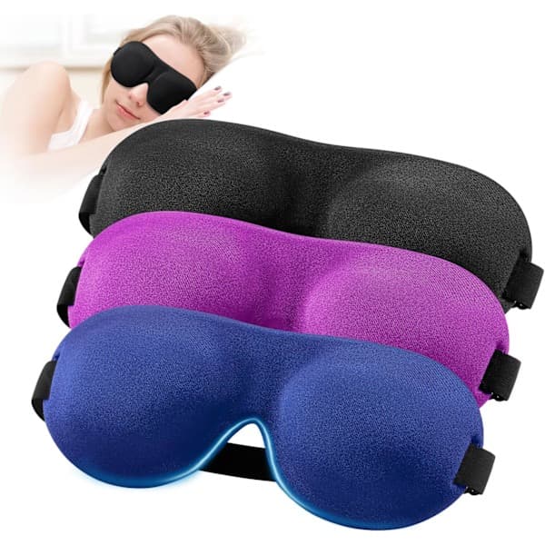 Sovemaske til ryg- og sidesovere, 3-pak, 100 % lysblokerende 3D-øjenmasker til søvn
