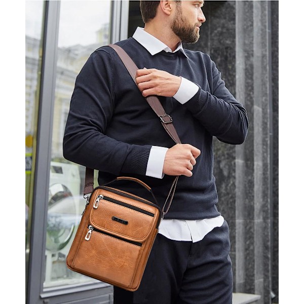 Herretaske Herre Skuldertaske Læder Håndtasker Vandtætte Crossbody Tasker Retro Business Casual Messenger Læder Messenger Tasker Mænd
