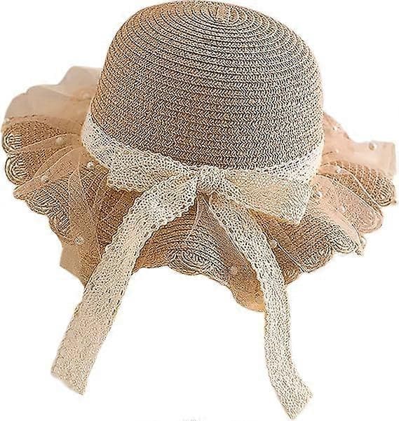 Sommerhat til piger, solbeskyttelse, visir, foldbar, bred skygge, sløjfe, strandhat til 2-8 år Khaki Khaki