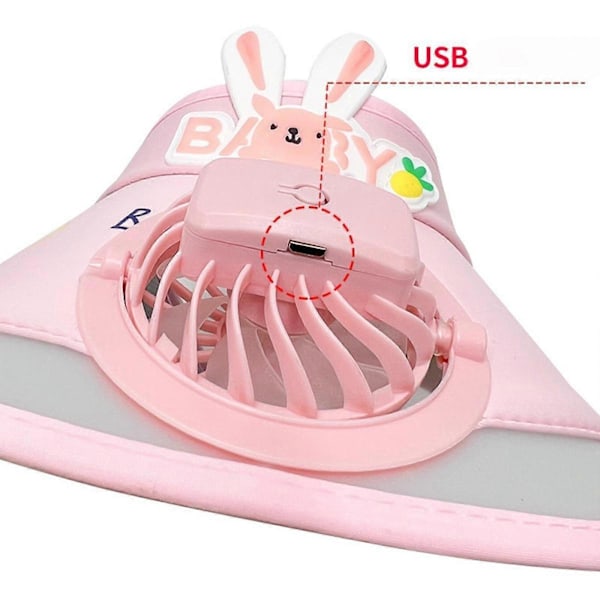 Solskärm Keps med Fläkt USB-driven Solhatt Inbyggd Fläkt för Flickor Pojkar Barn Strand Rosa Pink M
