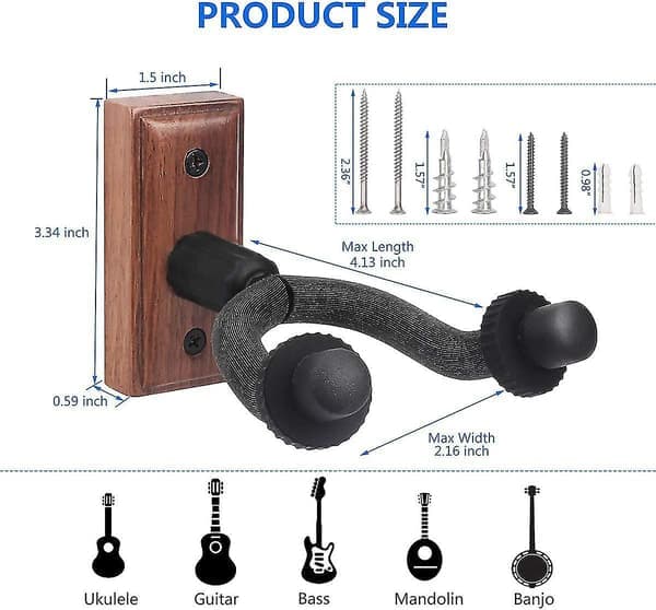 Gitarr Väggfäste Massivt Trä Hängare för Akustisk Elgitarr Bas Folkgitarr Ukulele Mandolin