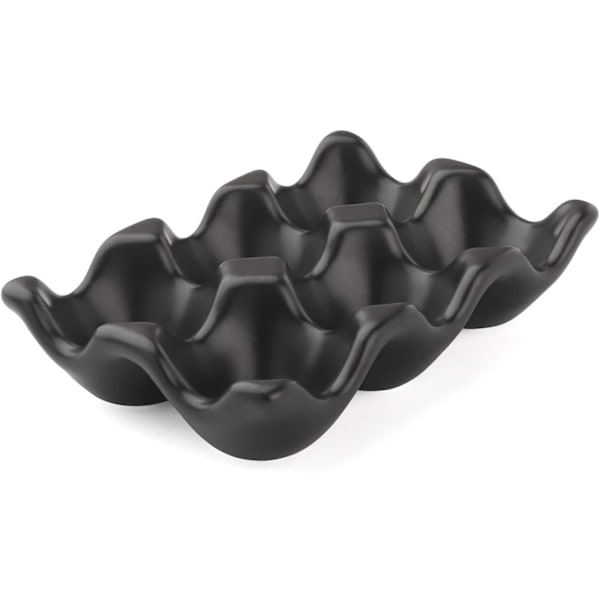 1 stk. 6 roms keramisk eggeholder, kjøleskapsoppbevaring, dekorativt keramisk tilbehør, porselenseggefat for hjemmet, svart