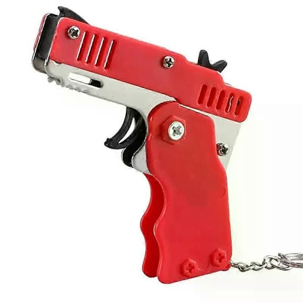 1 sæt gummibåndspistol Børn Julegave Nøglering Mini Metal Foldbar Skydekanon Gummibånd Legetøjsgaver Med 60 Elastik Stil E Style E