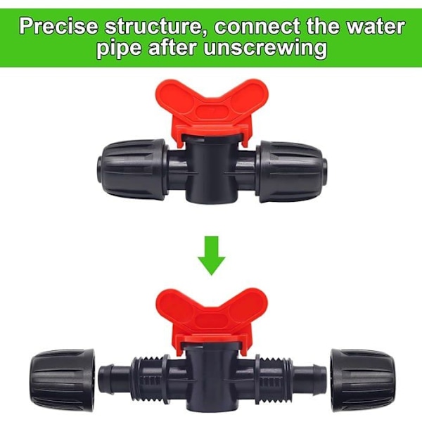 10 Stk. Ventil Afbryder til Drypvanding Drypslange PE 16 mm Fittings Låse Modhager Ventiler Konnektorer