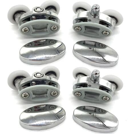 Sett med 4 dusjdørruller – dobbelthjul – oval – sommerfuglform (23 mm)