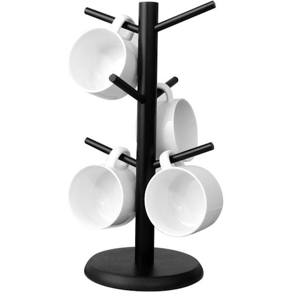 Kaffekrus Holder med 6 Kroge, Krusholder Stativ Kaffekrus Holder Sort Bambus Kopholder med Forstærket Base, Krusholder, Kaffekopholder, (Sort)