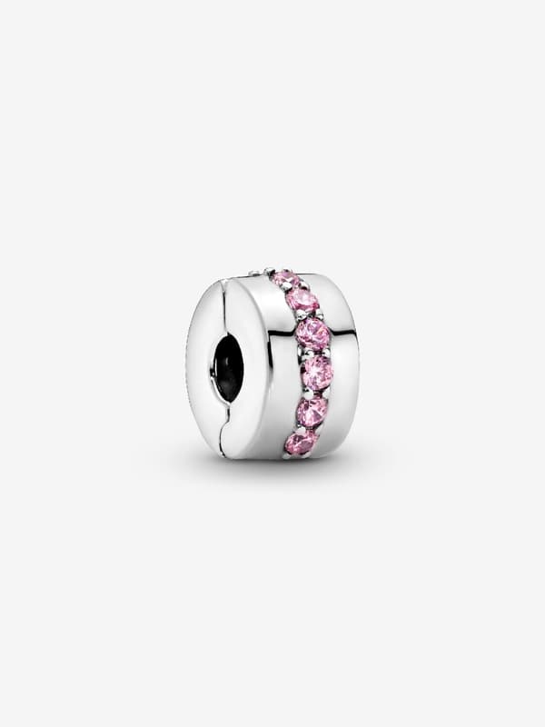 - Rosa glitrende rad klips charm - Sterling sølv
