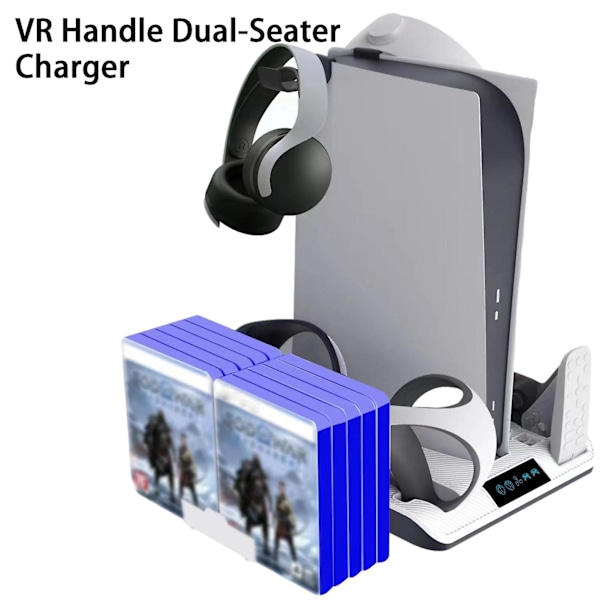 Multifunktionell kylbas med skivförvaringsställ, headsethållare, mångsidig kylningsdocka för PS VR2 /PS5