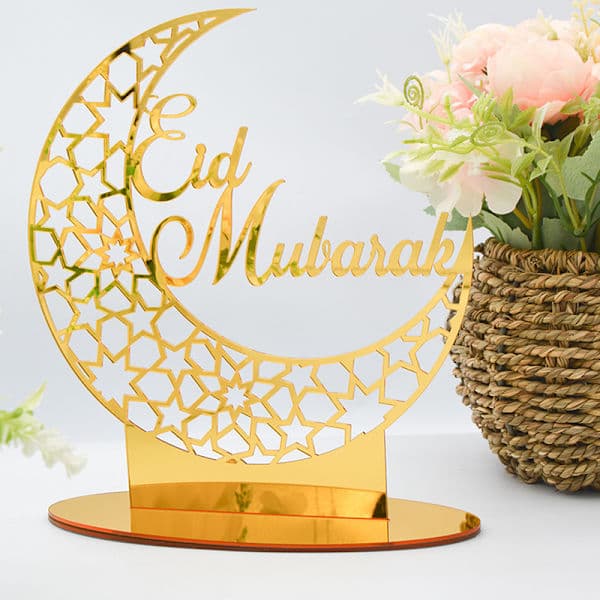 EID Mubarak Ornament Gull Måne Slott Borddekorasjon A2 A1 A1