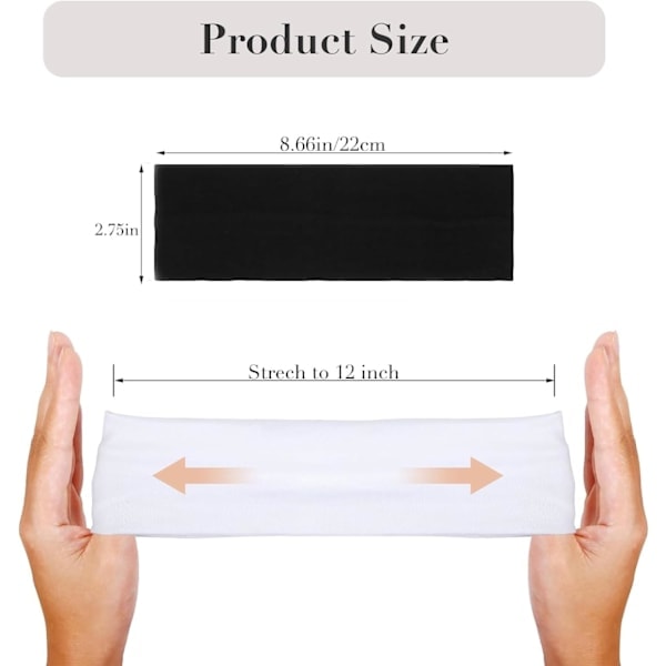 7 cm breda svarta pannband för kvinnor och män, 2-pack fashion pannband för kvinnors hår, mjuka för smink, yoga, löpning, sport Black+white