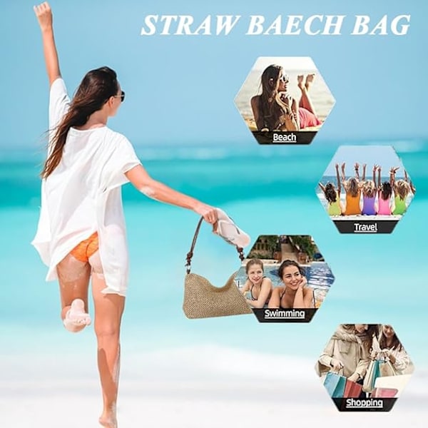 Raffiaväska Dam Sommar Stråväska Strandväska Dam Crossbody Väska Liten Slingväska Mobilväskor Liten Väska Dam Axelväska Sommarväska Marrón