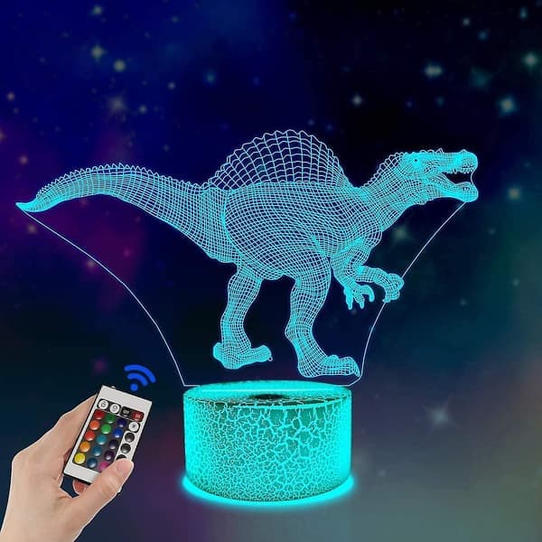 Dinosaur 3D nattlys Spinosaurus illusjon LED nattbordslampe 16