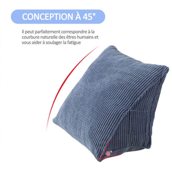 Ergonomisk triangulär kudde 20x36x40 cm – Mjukt EPE-tyg – Sidoförvaringsficka – Bekvämt ländryggsstöd