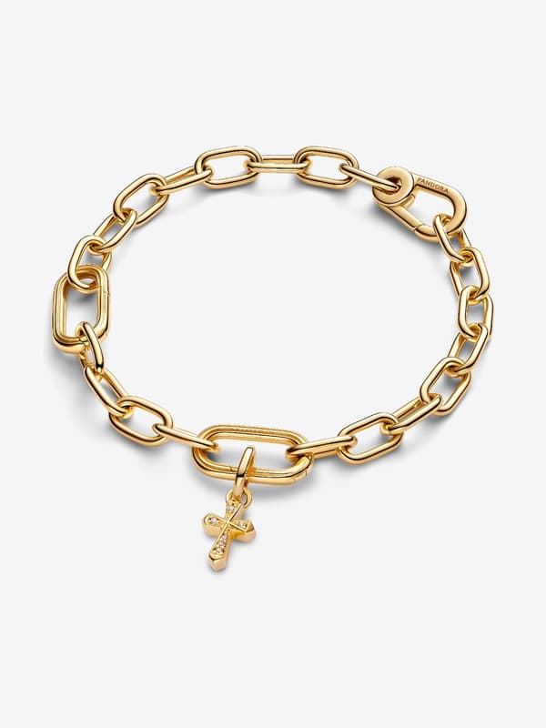 - Glitrende Kors Mini Dingle Charm - 14k gullbelegg
