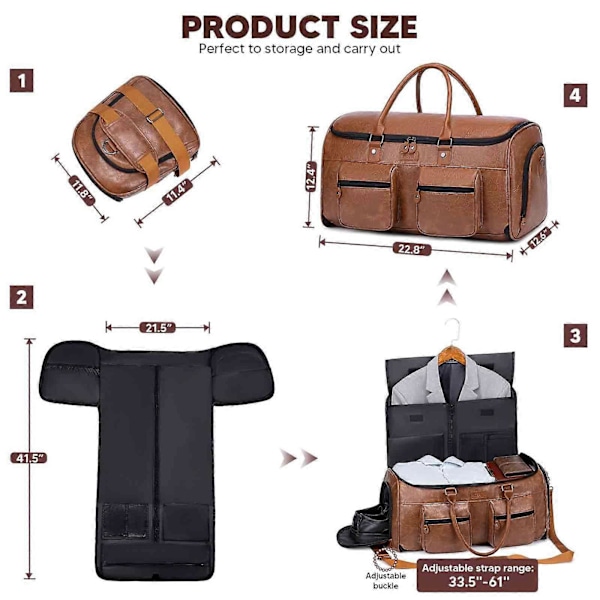 Rullende klesposer for reise, konvertibel duffel klespose rullebagger, 100% splitter ny Dark Brown