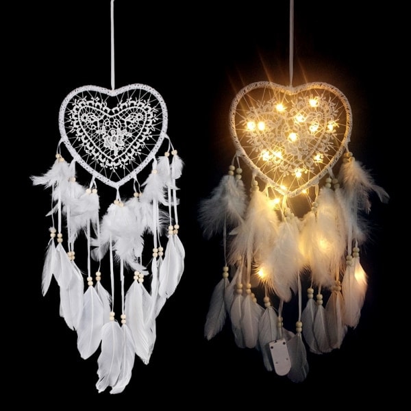 Pink Maiden Heart-Hangqiao Net Drømmekatcher, Rattan, Hvid, Dia