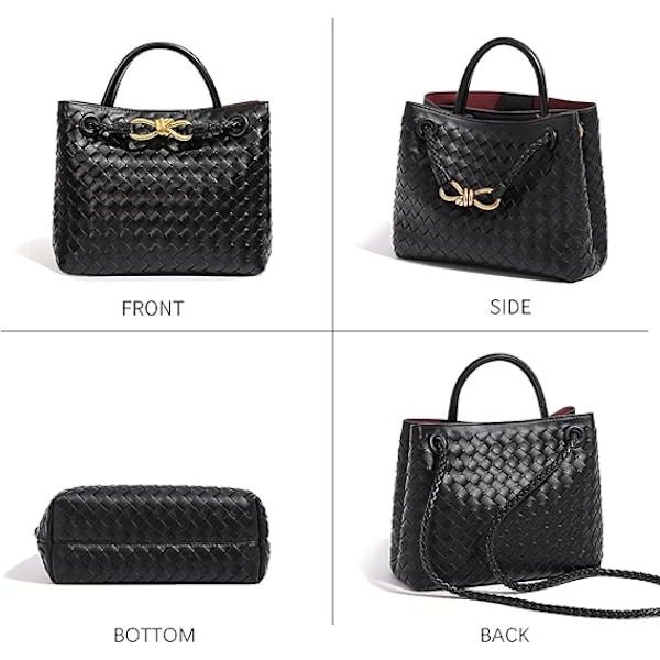 Vävd damväska, Vävd väska med handtag, Vävd axelväska, Crossbody-väska Negro