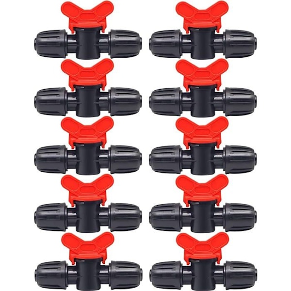 10 Stk. Ventil Afbryder til Drypvanding Drypslange PE 16 mm Fittings Låse Modhager Ventiler Konnektorer