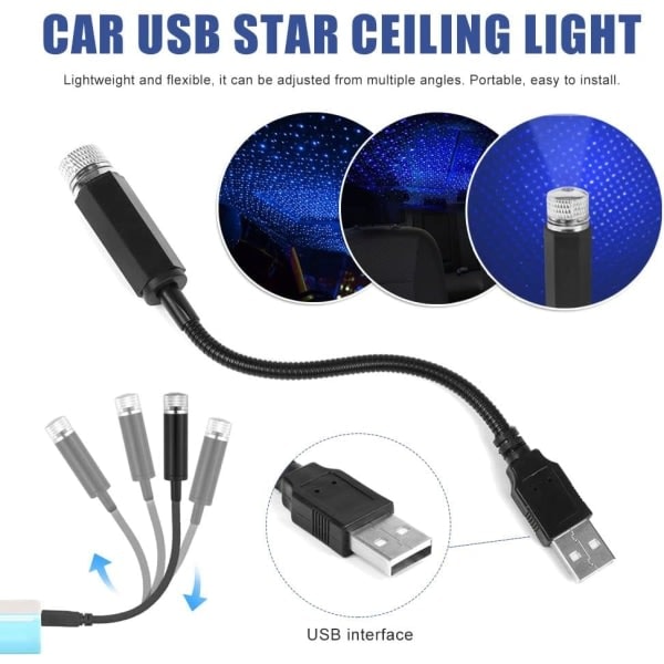 LED-projektorlampa (blått ljus), med USB-gränssnitt, för biltak,