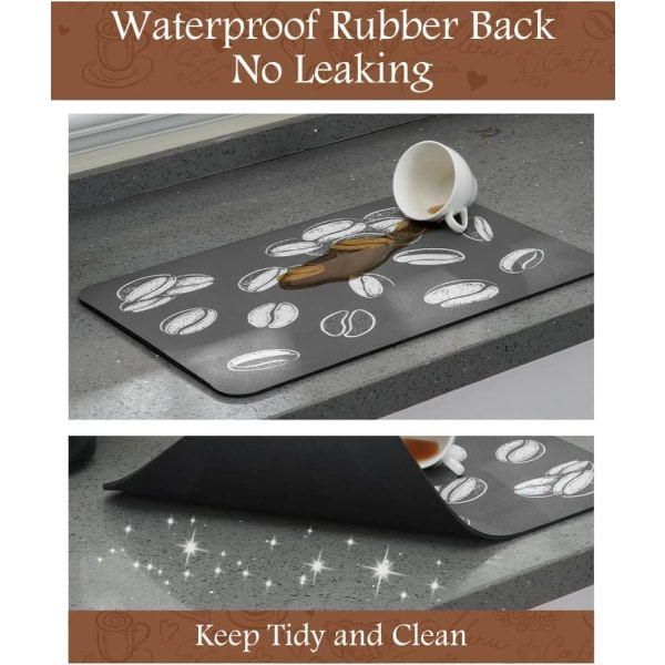 Kaffemåtte - Kaffebar tilbehør - Absorberende, pletafvisende tørremåtte passer under kaffemaskine, kaffekande (40*60cm)