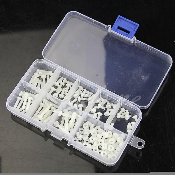 160 st metriska M3 8 storlekar sortiment distans nylon skruvar bultar och muttrar kit vitt