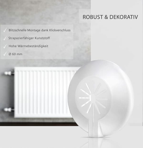 Sæt med 8 radiatorrosetter, rørskjuler, plastventilroset til diametre fra 8 til 22 mm, ultrahurtig montering
