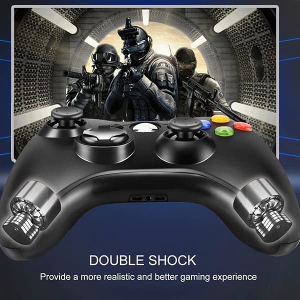 Kablet Xbox 360-controller med USB og dobbelt vibrationsfunktion, kompatibel med pc, Xbox 360 og Windows-systemer.