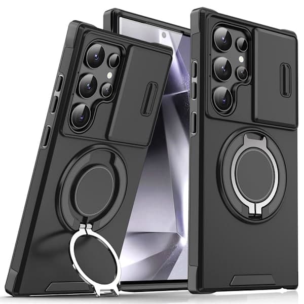 Samsung S20 FE -puhelinkotelo jalustalla (musta)