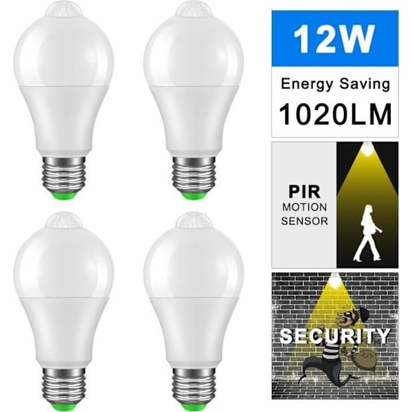 4 KPL LED-lamppu - Määrittelemätön - E27 - 12W - 3000K - Valoanturi ja PIR