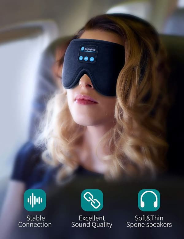 Sovhörlurar, 3D Sovmask Bluetooth Trådlös Musik Ögonmask, Sovhörlurar för Sidosovare Sovmask med Bluetooth H