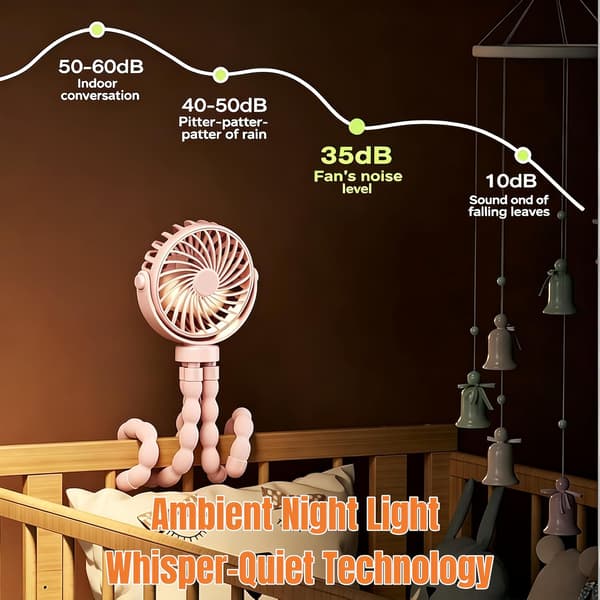 USB genopladelig blæksprutte miniventilator, fleksibel stativclipsventilator med telefonholder til klapvogn og skrivebordsbrug hvid White