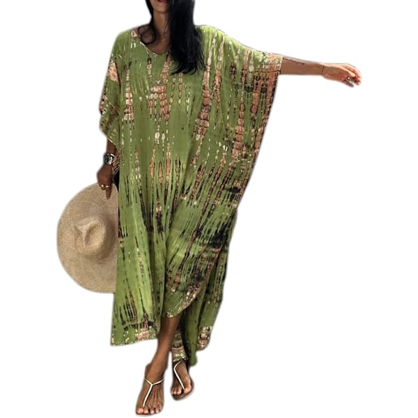 Kaftanklänning för kvinnor, lös lång kaftan i one size, kortärmad tunika kimono, vardagsbadkläder, strandbaddräkt, överdragskläder, loungewear-rockar