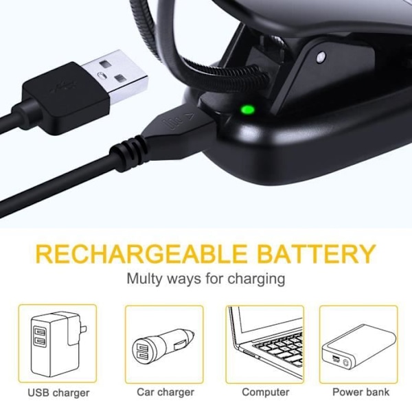B-CWU 14 LED USB Oppladbar Fleksibel Clip-on Leselys