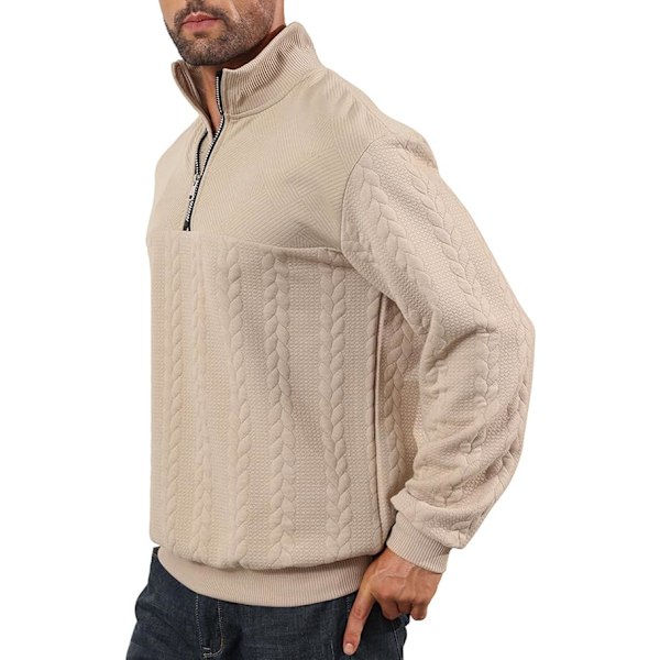 Halv dragkedja tröjor för män stickad pullover jumper långärmad jacquard tröjor khaki