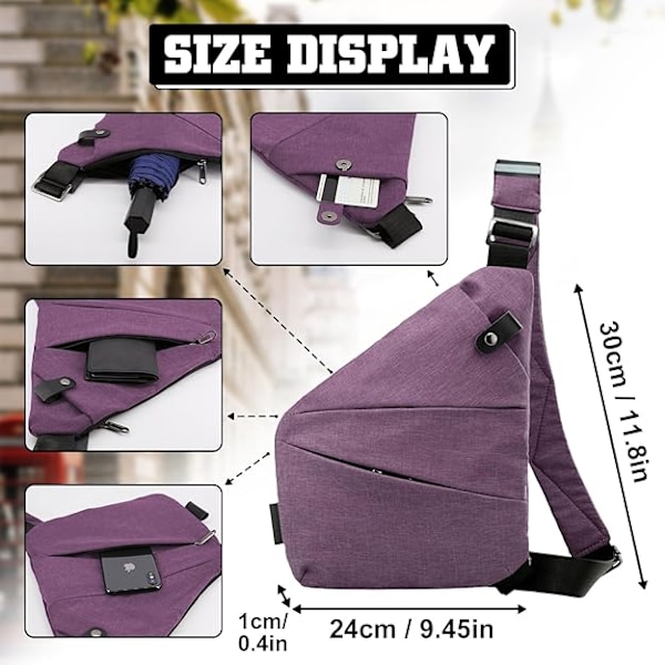 Stöldskydd Crossbody Väska för Kvinnor Personlig Flex Resväska Stöldskydd Cross Body Väska Sling Bröstväska för Män Purple