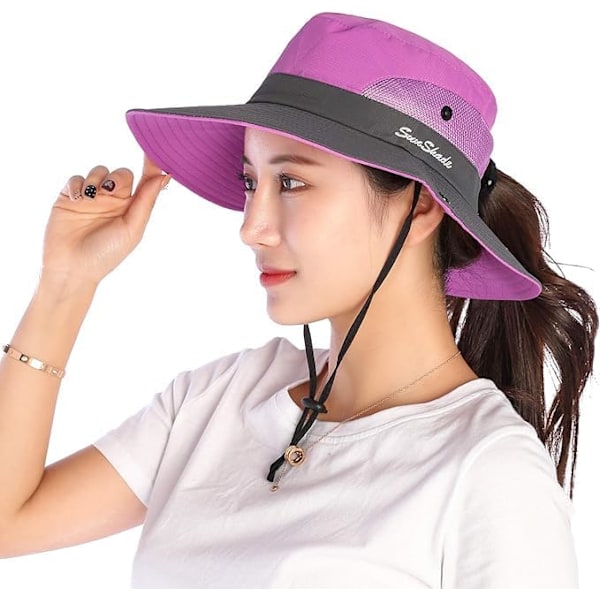 Sommarhatt för kvinnor, bredbrättad meshkeps, utomhusfiskehattar, UV-skydd, strandhatt för kvinnor Purple