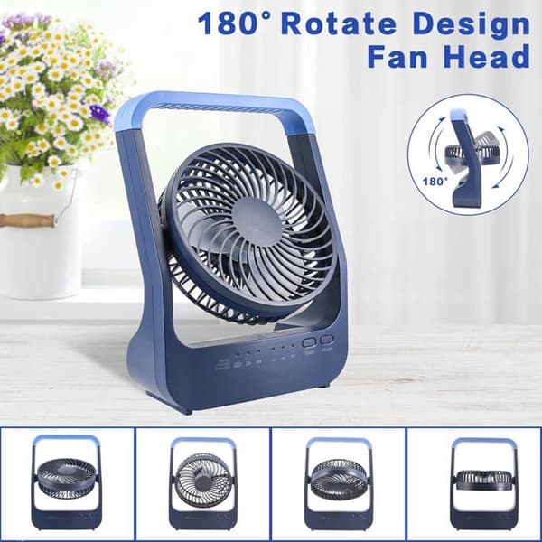 6-tommer USB-skrivebordsventilator med 20.000 mAh batteri, justerbar vindhastighed, 180° rotation
